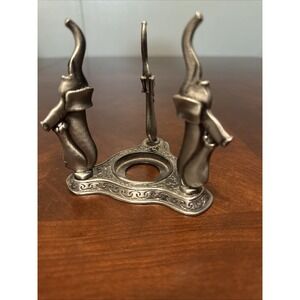 Three Standing Elephants  Silver Metal Round Votive Candle Holder Decor Vtg Styl